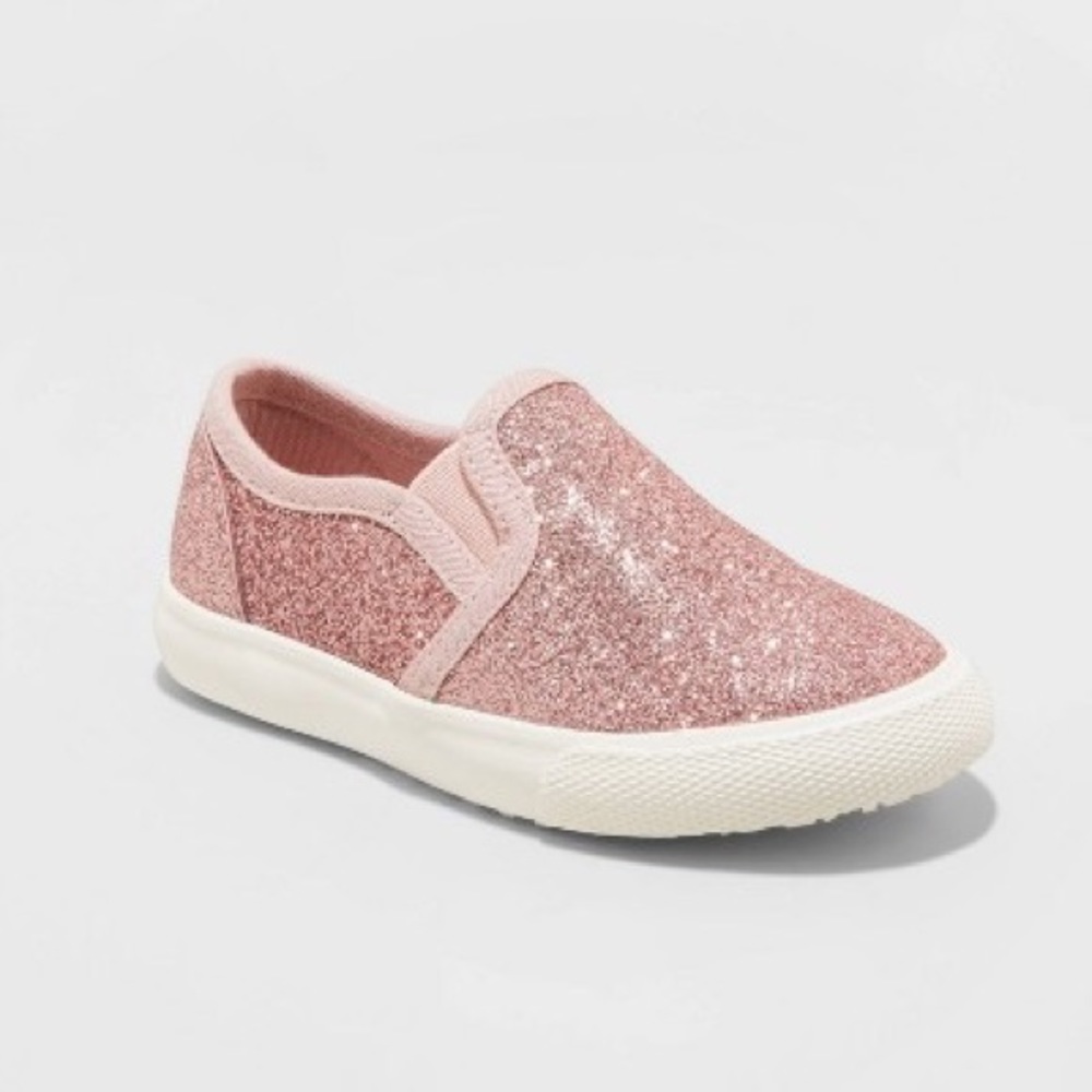 Toddler pink sparkle slip ons